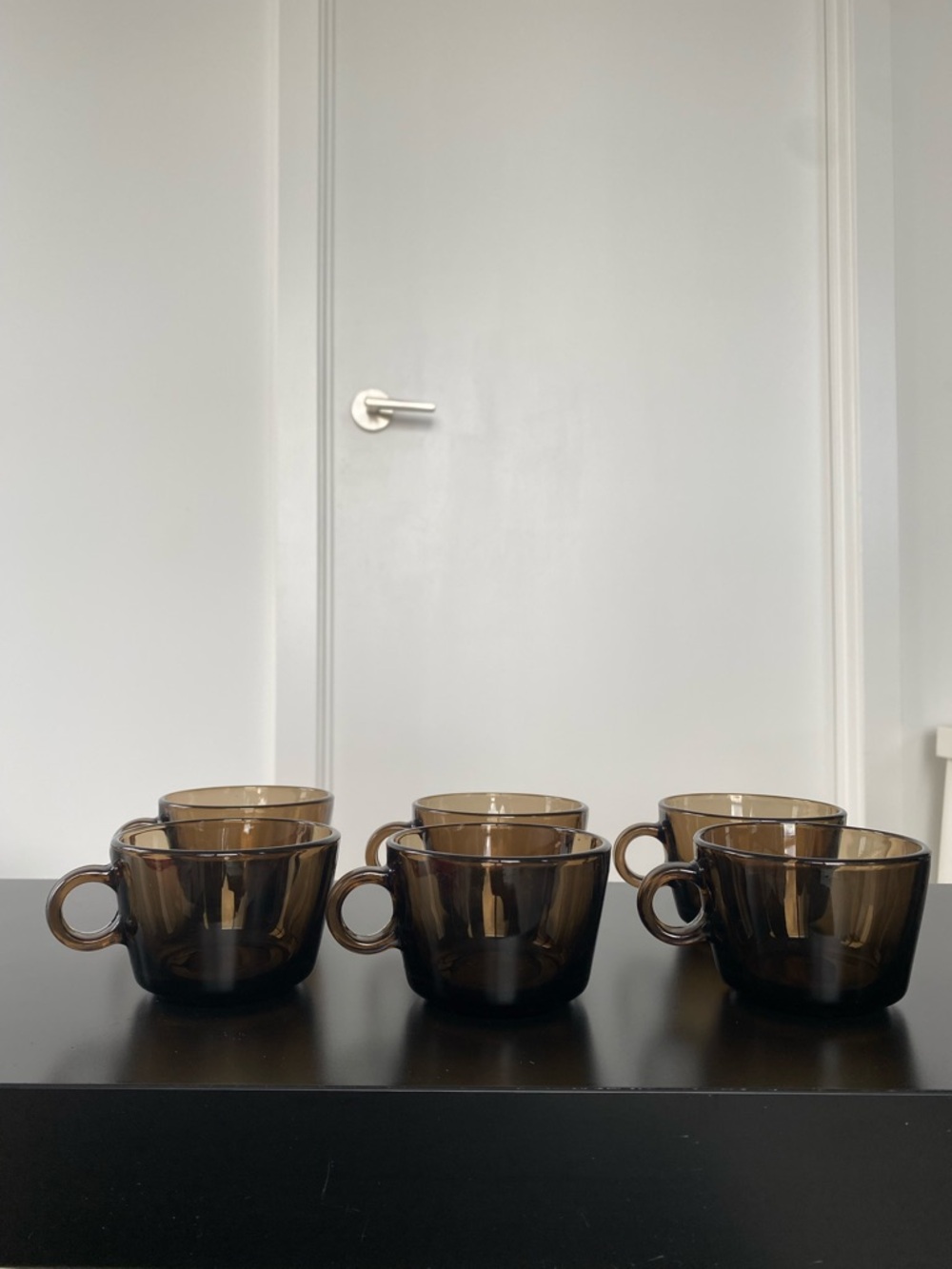 Vintage Vereco France Smoked Brown Glass Coffee Cup Set - 6 Pack